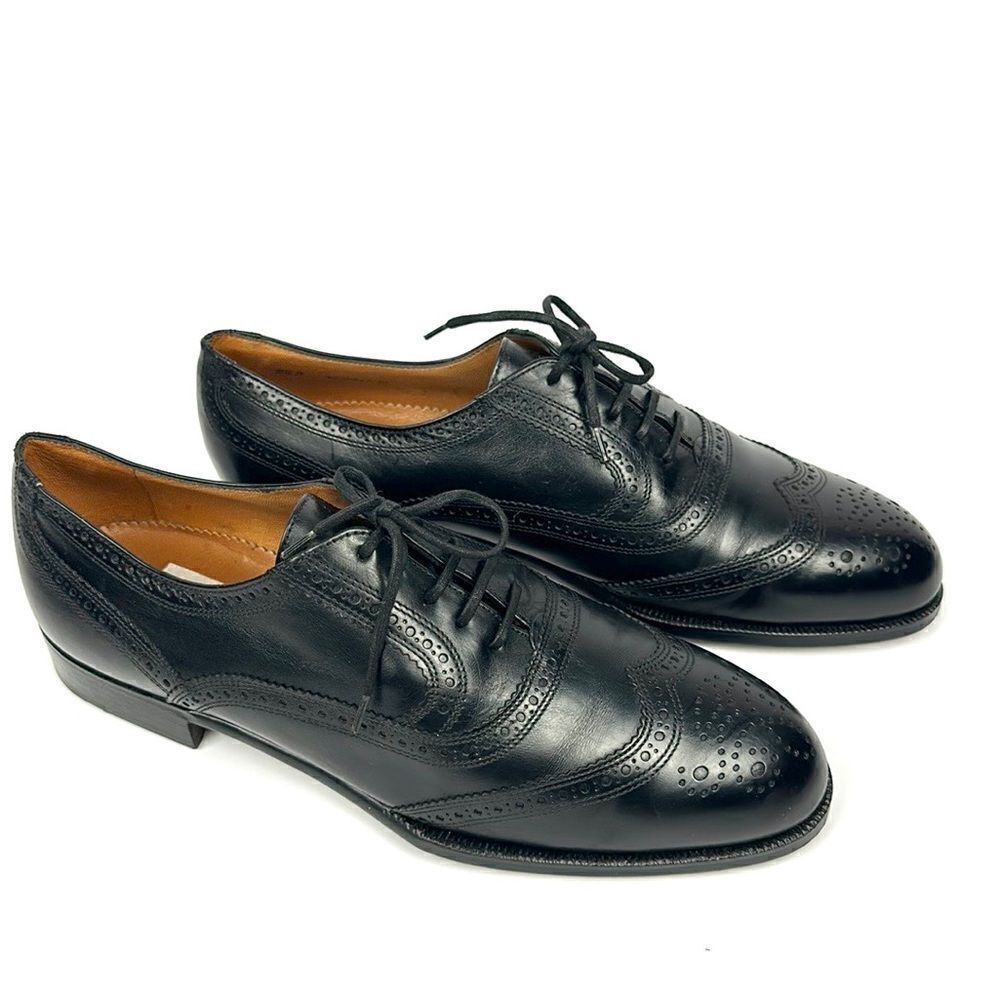 Bally Prestige Parawet Switzerland Leather Cap Toe Oxfords Black Wing Tips Shoes